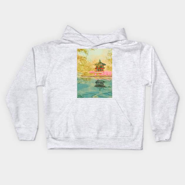 Korean pagoda Kids Hoodie by Giullia - Yeppeunyeppeun Art